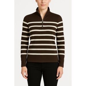 Lauren‎ Active Women's Cotton Striped 1/4 Zip Long Sleeve Pullover Sweatshirt XL